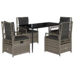 5-Piece Garden Dining Set with Cushions Grey Poly Rattan