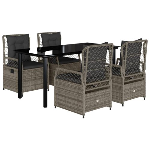 5-Piece Garden Dining Set with Cushions Grey Poly Rattan - Image 12
