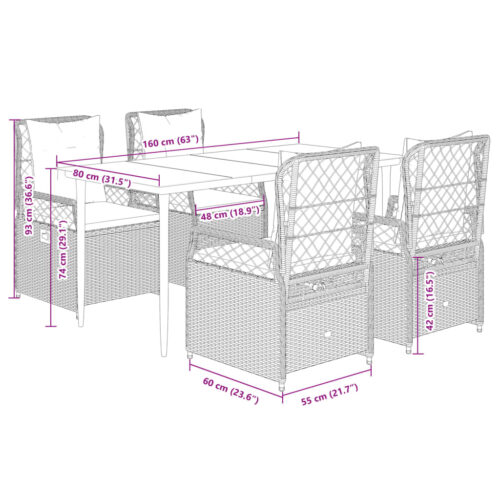 5-Piece Garden Dining Set with Cushions Grey Poly Rattan - Image 8