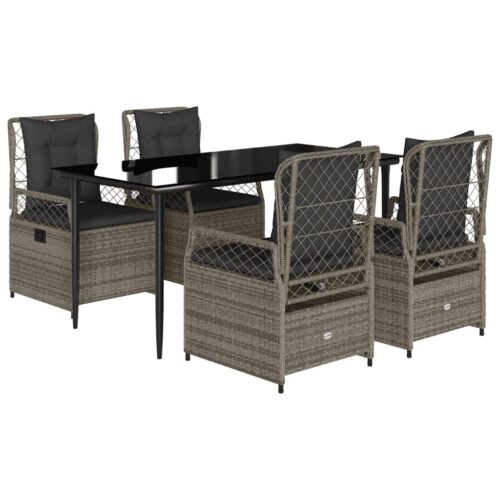 5-Piece Garden Dining Set with Cushions Grey Poly Rattan - Image 12