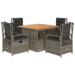 5-Piece Garden Dining Set with Cushions Grey Poly Rattan