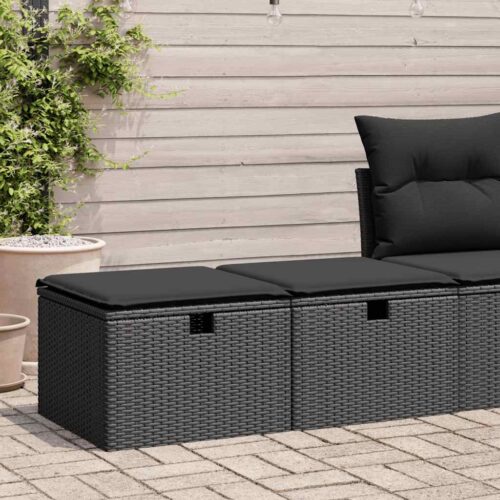 2-Piece Garden Sofa Set with Cushions Black Poly Rattan Acacia - Image 2