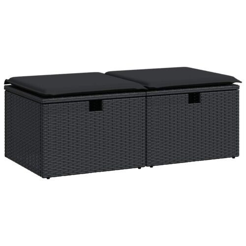 2-Piece Garden Sofa Set with Cushions Black Poly Rattan Acacia - Image 9