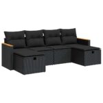 6-Piece Garden Sofa Set with Cushions Black Poly Rattan