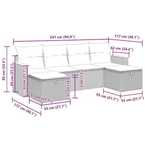 6-Piece Garden Sofa Set with Cushions Black Poly Rattan - Image 12