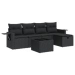 6-Piece Garden Sofa Set with Cushions Black Poly Rattan