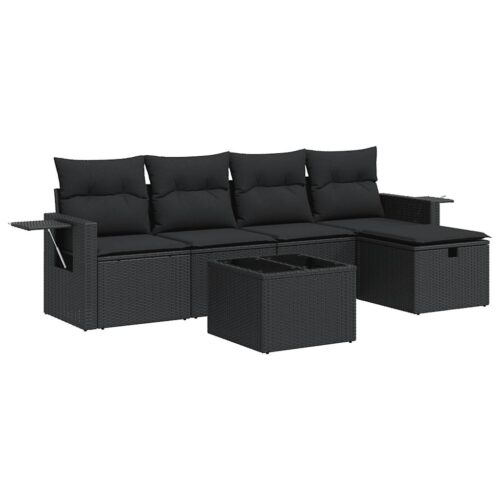 6-Piece Garden Sofa Set with Cushions Black Poly Rattan
