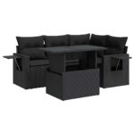 5-Piece Garden Sofa Set with Cushions Black Poly Rattan