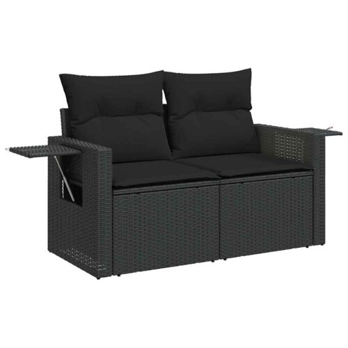 5-Piece Garden Sofa Set with Cushions Black Poly Rattan - Image 5