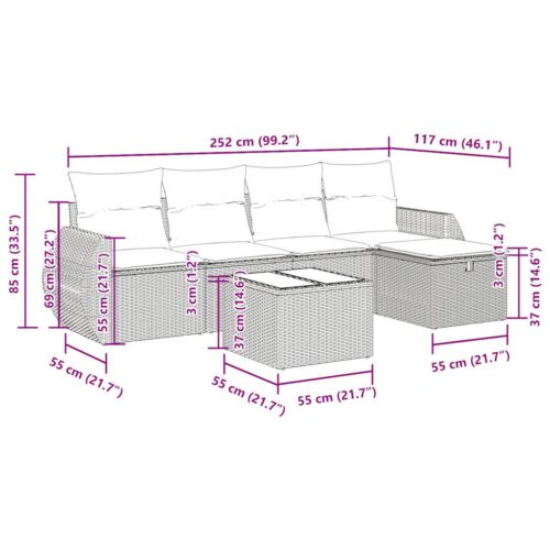 6-Piece Garden Sofa Set with Cushions Black Poly Rattan - Image 12
