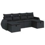 6-Piece Garden Sofa Set with Cushions Black Poly Rattan