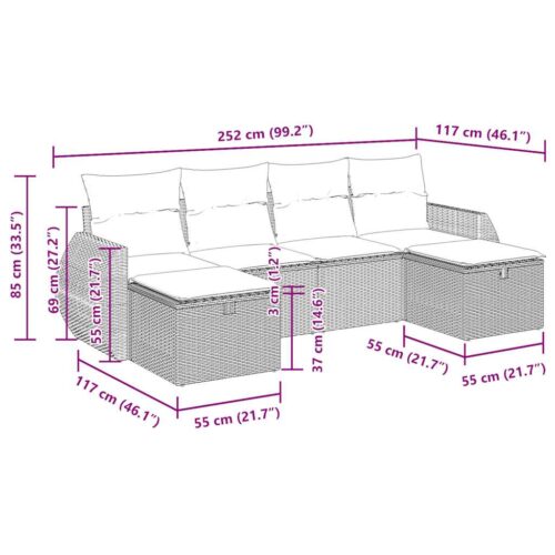 6-Piece Garden Sofa Set with Cushions Black Poly Rattan - Image 12