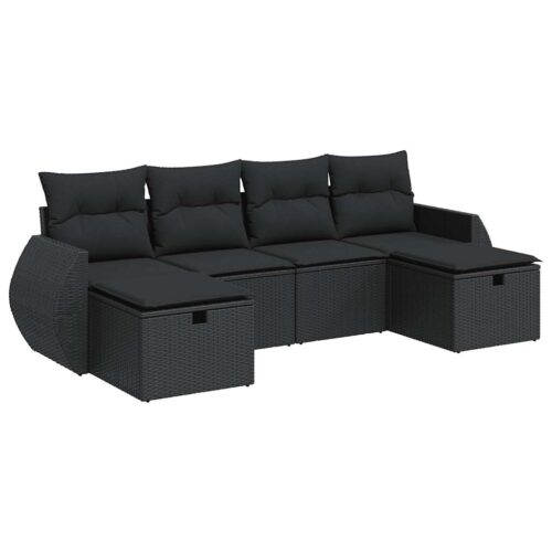 6-Piece Garden Sofa Set with Cushions Black Poly Rattan - Image 13