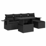 6-Piece Garden Sofa Set with Cushions Black Poly Rattan