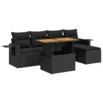 6-Piece Garden Sofa Set with Cushions Black Poly Rattan