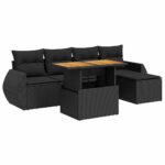 6-Piece Garden Sofa Set with Cushions Black Poly Rattan