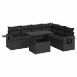 7-Piece Garden Sofa Set with Cushions Black Poly Rattan