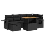 8-Piece Garden Sofa Set with Cushions Black Poly Rattan Acacia