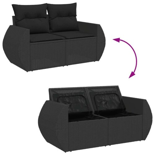 7-Piece Garden Sofa Set with Cushions Black Poly Rattan - Image 11