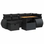 8-Piece Garden Sofa Set with Cushions Black Poly Rattan Acacia