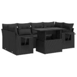 7-Piece Garden Sofa Set with Cushions Black Poly Rattan