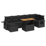 8-Piece Garden Sofa Set with Cushions Black Poly Rattan