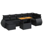 8-Piece Garden Sofa Set with Cushions Black Poly Rattan