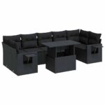 8-Piece Garden Sofa Set with Cushions Black Poly Rattan