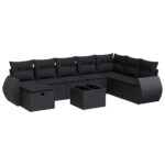 9-Piece Garden Sofa Set with Cushions Black Poly Rattan