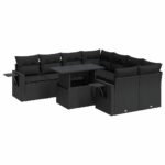 9-Piece Garden Sofa Set with Cushions Black Poly Rattan