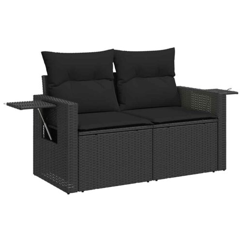 9-Piece Garden Sofa Set with Cushions Black Poly Rattan - Image 5