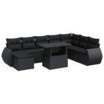 9-Piece Garden Sofa Set with Cushions Black Poly Rattan