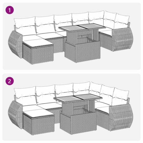 9-Piece Garden Sofa Set with Cushions Black Poly Rattan - Image 12