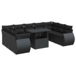 10-Piece Garden Sofa Set with Cushions Black Poly Rattan