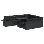 11-Piece Garden Sofa Set with Cushions Black Poly Rattan