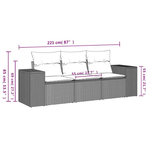 3-Piece Garden Sofa Set with Cushions Beige Poly Rattan - Image 3