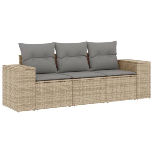 3-Piece Garden Sofa Set with Cushions Beige Poly Rattan - Image 5