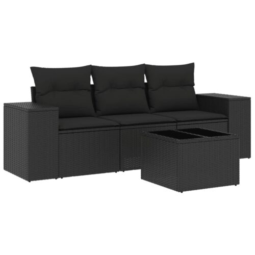 4-Piece Garden Sofa Set with Cushions Black Poly Rattan - Image 5