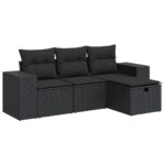4-Piece Garden Sofa Set with Cushions Black Poly Rattan