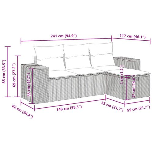 4-Piece Garden Sofa Set with Cushions Black Poly Rattan - Image 12