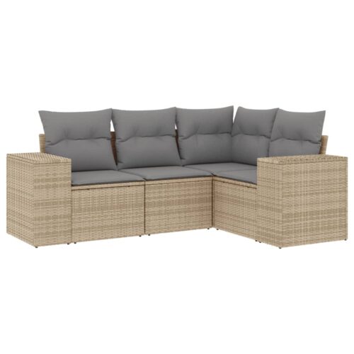 4-Piece Garden Sofa Set with Cushions Beige Poly Rattan