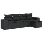 5-Piece Garden Sofa Set with Cushions Black Poly Rattan