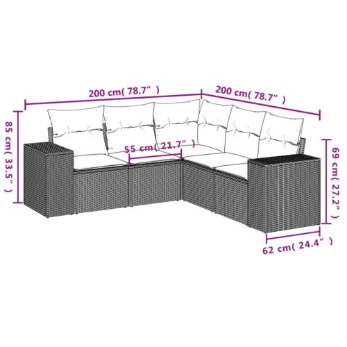 5-Piece Garden Sofa Set with Cushions Beige Poly Rattan - Image 3