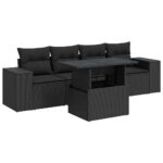 5-Piece Garden Sofa Set with Cushions Black Poly Rattan