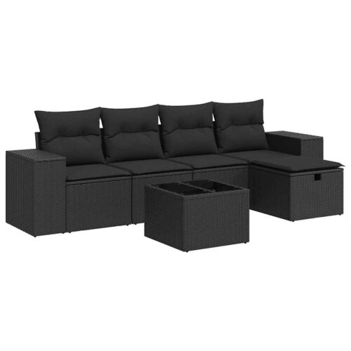 6-Piece Garden Sofa Set with Cushions Black Poly Rattan - Image 13