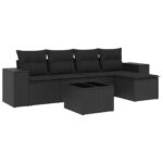 6-Piece Garden Sofa Set with Cushions Black Poly Rattan