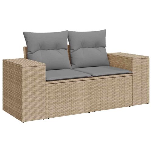 5-Piece Garden Sofa Set with Cushions Beige Poly Rattan - Image 3