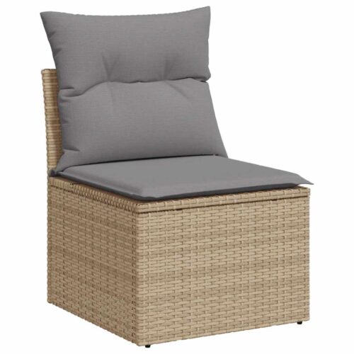 5-Piece Garden Sofa Set with Cushions Beige Poly Rattan - Image 4