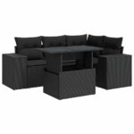 5-Piece Garden Sofa Set with Cushions Black Poly Rattan