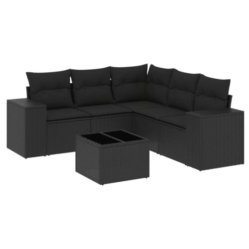 6-Piece Garden Sofa Set with Cushions Black Poly Rattan